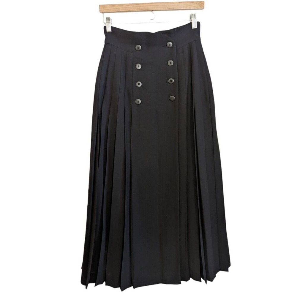 ESCADA by Margaretha Lay Pleated Black Long Skirt 100% New Wool, Size 8